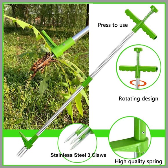 NEW Stand-Up Weeder Root Removal Tool with 3 Stainless Steel Claws, 39" Long NEW - Picture 3 of 6